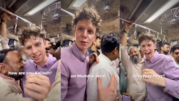 Foreigner travels on a crowded Mumbai local train journey Shocking reaction Video goes viral now Foreigner travels on a crowded Mumbai local train journey Shocking reaction Video goes viral now