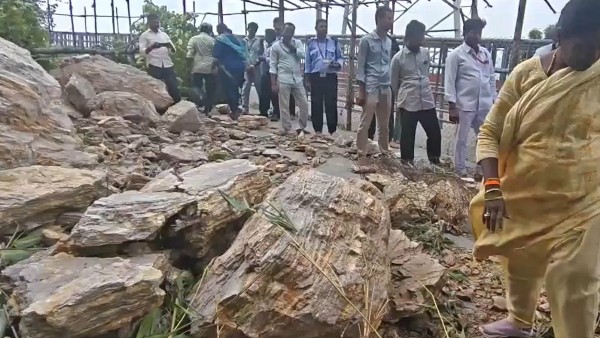 Heavy Rain Triggers Landslide on Indrakeeladri Ghat Road Road Closure Prevents Disaster Vijayawada
