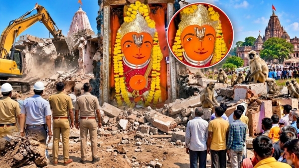 KhadeHanuman 170 year idol Ujjain did not budge even an inch despite being pulled by JCBs cranes KhadeHanuman 170 year idol Ujjain did not budge even an inch despite being pulled by JCBs cranes