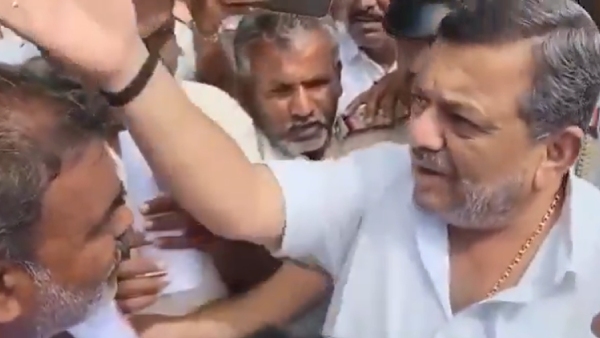 Karnataka Minister SS Mallikarjun controversial remarks abusing BJP MLA BP Harish Video Goes Viral