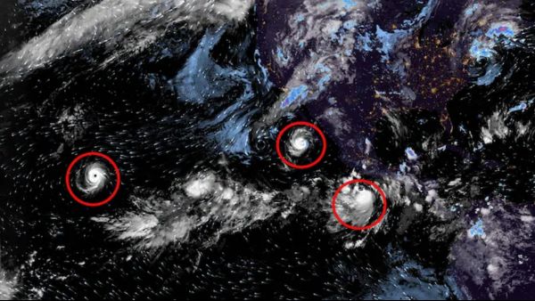 Satellite Images Capture Super El Nino Powering Three Massive Storm Systems Across the Pacific Ocean Satellite Images Capture Super El Nino Powering Three Massive Storm Systems Across the Pacific Ocean