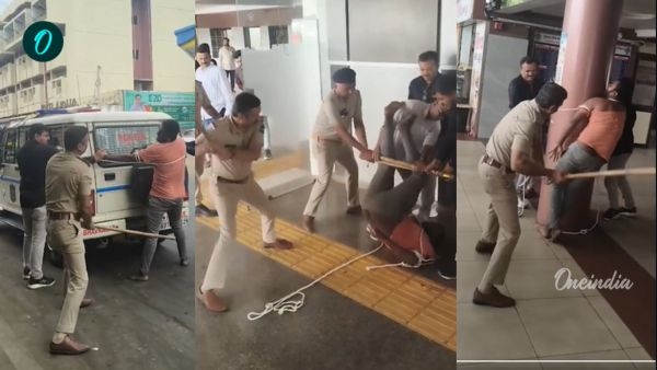 Crime Scene Recreation Police Beat Man With Sticks for Murdering Live-in Partner at Gujarat Bus Stand Viral Video Crime Scene Recreation Police Beat Man With Sticks for Murdering Live-in Partner at Gujarat Bus Stand Viral Video