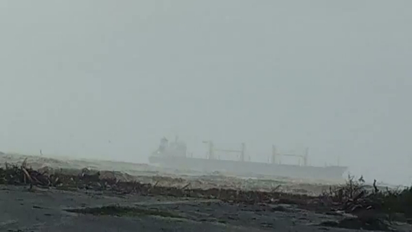 Antarvedi coast Sulphurladen ship causes stir it washed ashore under the influence of Cyclone Arnab