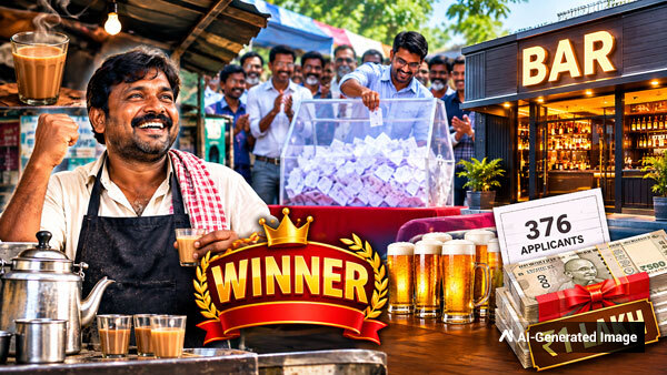 Hanamkonda chaiwala Wins Bar hanamkonda tea stall owner wins bar in Lucky Draw among 376 applicants by paying just 1 lakh Hanamkonda chaiwala Wins Bar hanamkonda tea stall owner wins bar in Lucky Draw among 376 applicants by paying just 1 lakh