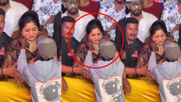 Rachita Ram Face Awkward Fan Moment Fan Pinches Actress Cheeks During Birthday Event Video Viral
