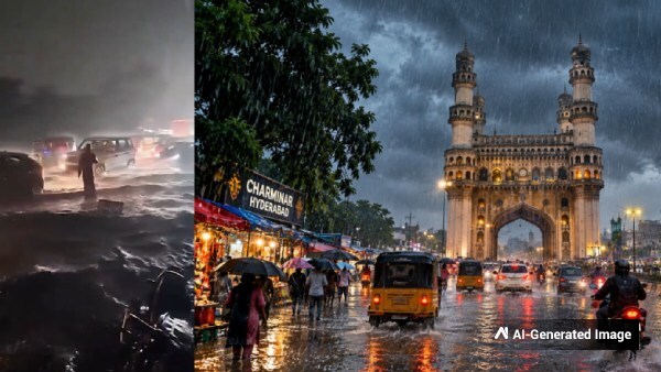 Rain in Hyderabad Moderate to Heavy Downpour Lashes City Traffic Jammed at Peak Hours Details