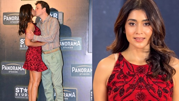 Shriya Saran Kisses Husband Andrei Koscheev at Drishyam 3 Success Party Check out the viral video details