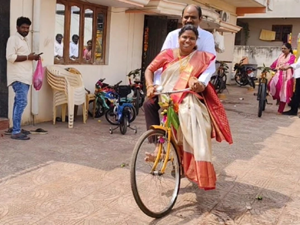 Vizianagaram MP Kalisetti appalanayudu Performs Special Puja to Bicycle on Vijayadashami day Vizianagaram MP Kalisetti appalanayudu Performs Special Puja to Bicycle on Vijayadashami day