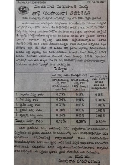 విజయవాడలో పన్నుల పెంపుదల నోటిఫికేషన్ విజయవాడలో పన్నుల పెంపుదల నోటిఫికేషన్