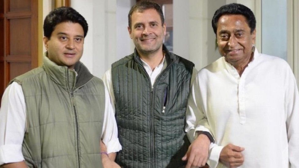 జ్యోతిరాదిత్య సింధియా, రాహుల్ గాంధీ, కమల్నాథ్ జ్యోతిరాదిత్య సింధియా, రాహుల్ గాంధీ, కమల్నాథ్