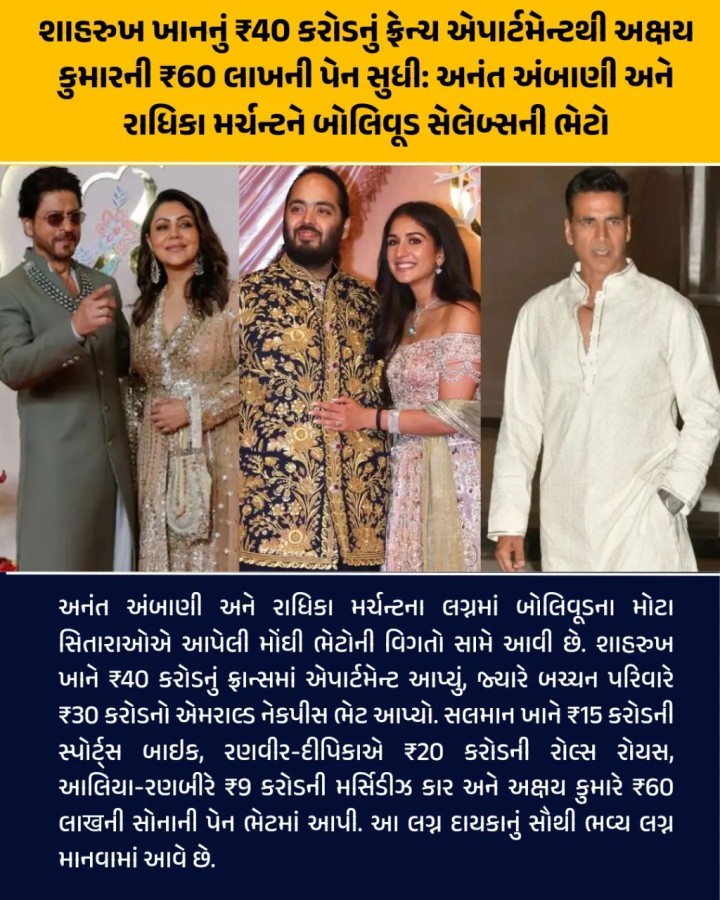 અનંત અંબાણી અને રાધિકા મર્ચન્ટને બોલિવૂડ સેલેબ્સની ભેટો