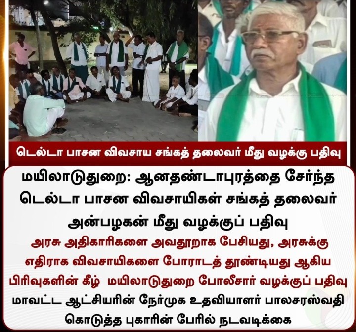 டெல்டா பாசன விவசாய சங்கத் தலைவர் மீது வழக்குப் பதிவு
