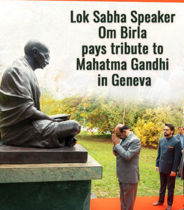 Lok Sabha Speaker Om Birla, who is leading an Indian Parliamentary Delegation (IPD) to the 149th Inter-Parliamentary Union (IPU), pays tributes to Mahatma Gandhi at his statue in Geneva.