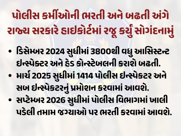 પોલીસ કર્મીઓની ભરતી અને બઢતી અંગે રાજ્ય સરકારે હાઇકોર્ટમાં રજૂ કર્યું સોગંદનામું