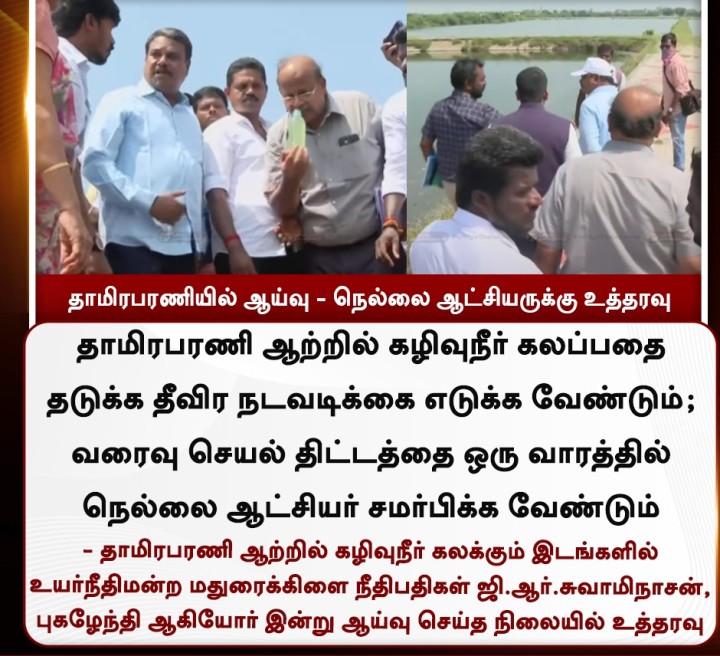 தாமிரபரணியில் ஆய்வு - நெல்லை ஆட்சியருக்கு உத்தரவு