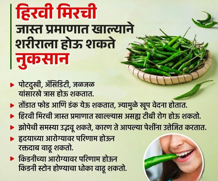 जास्त हिरवी मिरची खाल्ल्याचे परिणाम