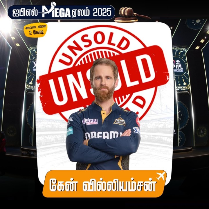 நியூசிலாந்து வீரர் கேன் வில்லியம்சன்னை ஐபிஎல் ஏலத்தில் எந்த அணியும் எடுக்கவில்லை!