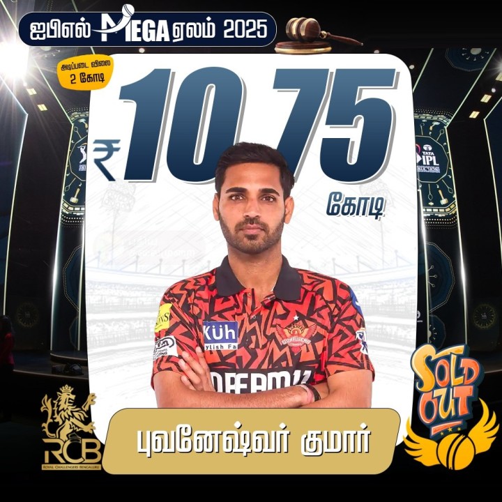 ரூ.10.75 கோடிக்கு புவனேஷ்வர் குமாரை ஏலத்தில் எடுத்தது பெங்களூரு அணி!