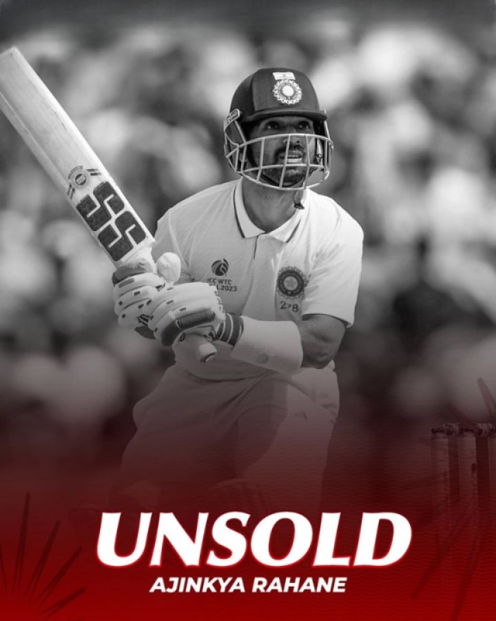 Indian batter Ajinkya Rahane remains unsold at the IPL 2025 Mega Auction.