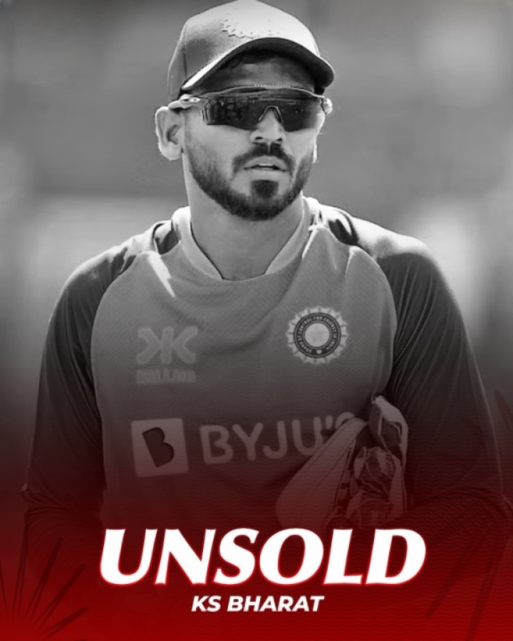 Indian wicketkeeper KS Bharat goes unsold in the IPL 2025 mega auction.