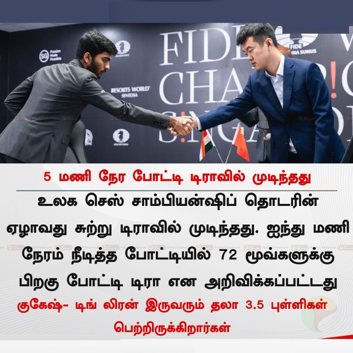5 மணி நேர போட்டி டிராவில் முடிந்தது