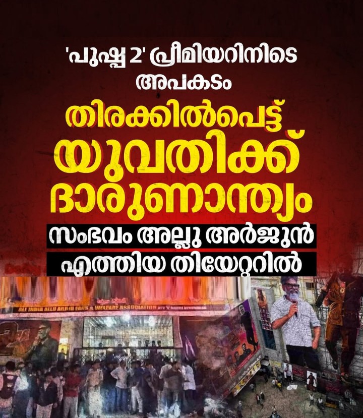 അല്ലു അർജുൻ എത്തിയ തിയേറ്ററില്‍ 'പുഷ്പ 2' പ്രീമിയറിനിടെ അപകടം