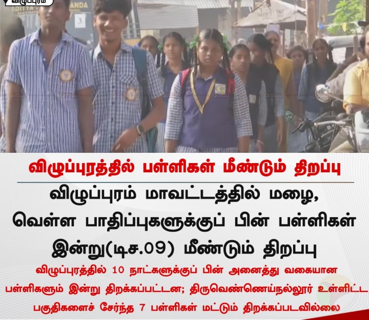 விழுப்புரத்தில் பள்ளிகள் மீண்டும் திறப்பு