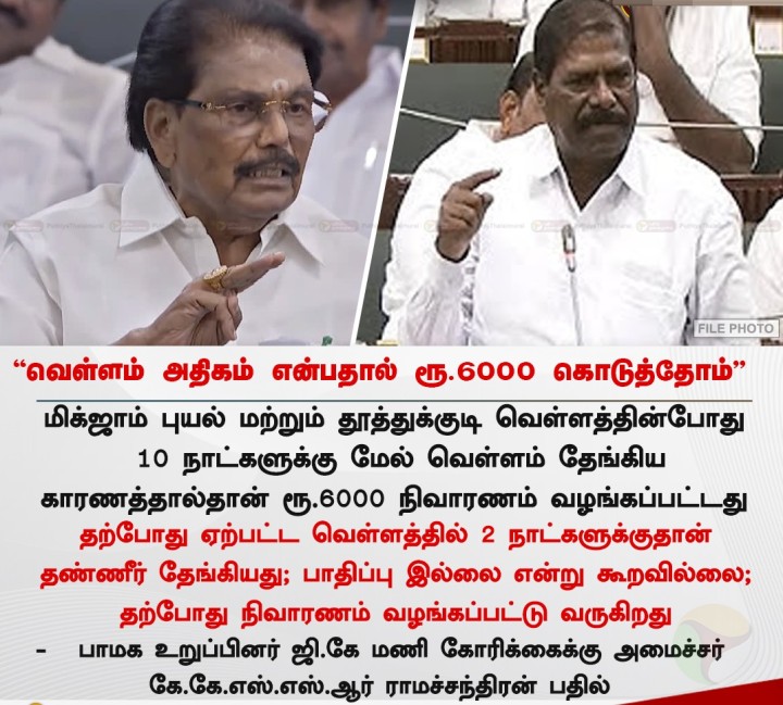 வெள்ளம் அதிகம் என்பதால் ரூ.6000 கொடுத்தோம் - அமைச்சர் கே.கே.எஸ்.எஸ்.ஆர் ராமச்சந்திரன்