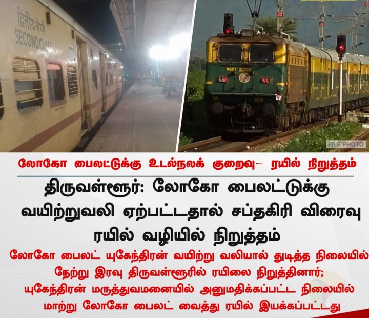 லோகோ பைலட்டுக்கு உடல்நலக் குறைவு - ரயில் நிறுத்தம்