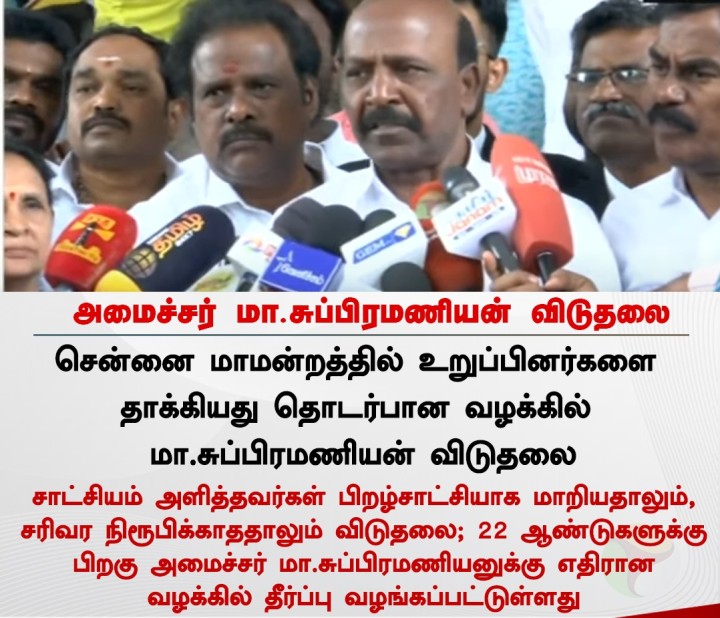 அமைச்சர் மா.சுப்பிரமணியன் விடுதலை!