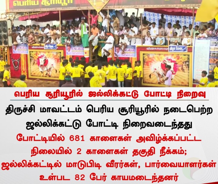 பெரிய சூரியூரில் ஜல்லிக்கட்டு போட்டி நிறைவு