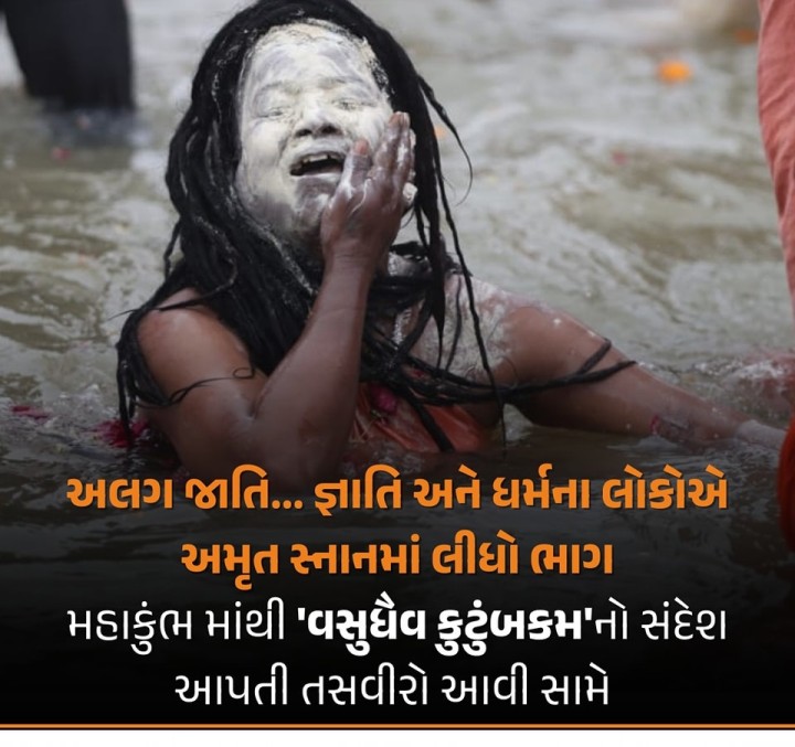 ઉત્તર પ્રદેશના : પ્રયાગરાજ મહાકુંભ મેળામાંથી એકતાનો સંદેશ અને 'વસુધૈવ કુટુંબકમ' (વિશ્વ એક પરિવાર છે)નો સંદેશ આપતી તસવીરો સામે આવી. ભારતના દરેક રાજ્ય અને દરેક જાતિના લોકોએ એકસાથે અમૃત સ્નાનમાં ભાગ લીધો.