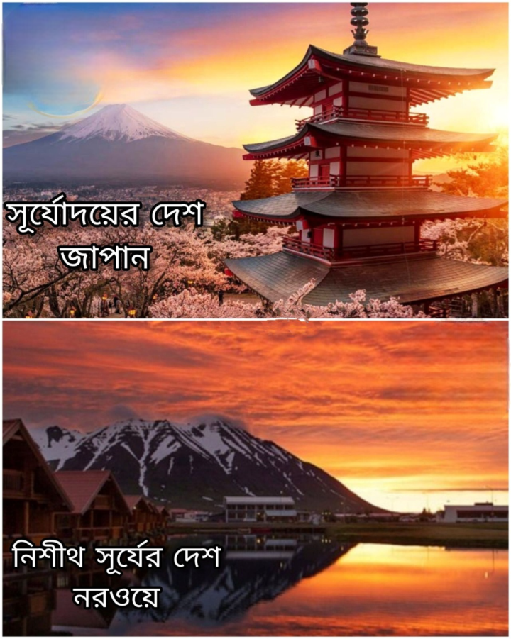 সূর্যোদয় ও নিশীথ সূর্যের দেশ।