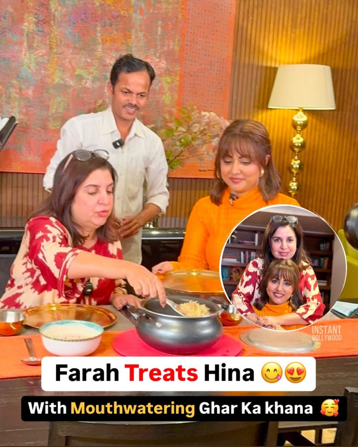 Farah khan hosted hina khan for a fun-filled afternoon, featuring Yakhni Pulao and heartfelt conversations.