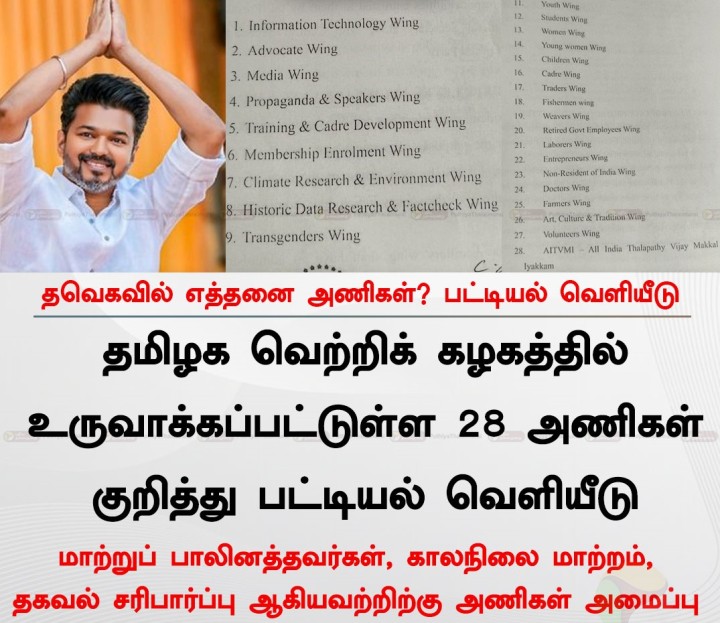 தவெகவில் எத்தனை அணிகள்? பட்டியல் வெளியீடு