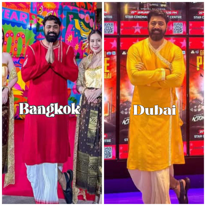 খাদানের প্রোমোশনে বিদেশের মাটিতে বাংলার পোশাকে অভিনেতা দেব।
