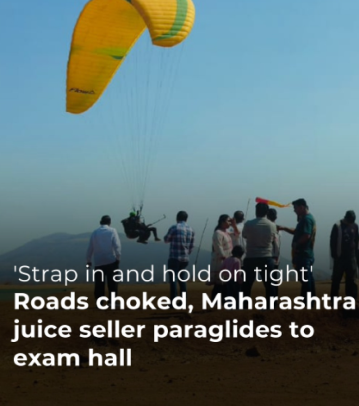Maharashtra | In a time-sensitive situation, BCom student Samarth Mahangde paraglided to his exam center in Pasarni village after being alerted by friends.