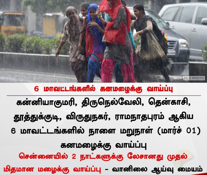 6 மாவட்டங்களில் கனமழைக்கு வாய்ப்பு