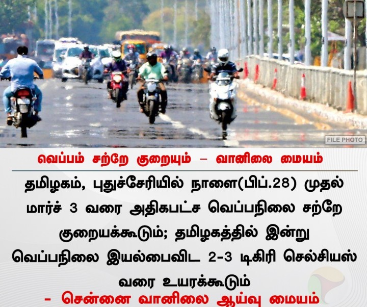 வெப்பம் சற்றே குறையும்: வானிலை மையம்