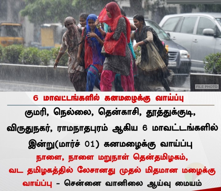 6 மாவட்டங்களில் கனமழைக்கு வாய்ப்பு
