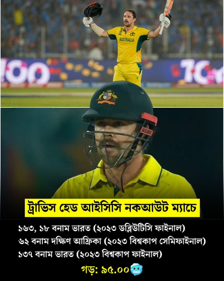 ট্রাভিস ও আইসিসি নকআউট ম্যাচ রেকর্ড।