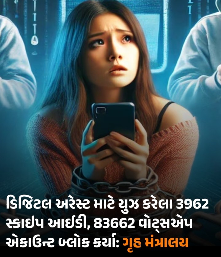 કેન્દ્રીય ગૃહ મંત્રાલયે રાજ્યસભાને જણાવ્યું હતું કે, ડિજિટલ અરેસ્ટ માટે ઉપયોગમાં લેવાતા 3,962 સ્કાઇપ આઈડી અને 83,668 વોટ્સએપ એકાઉન્ટ અત્યાર સુધીમાં બ્લોક કરવામાં આવ્યા છે.