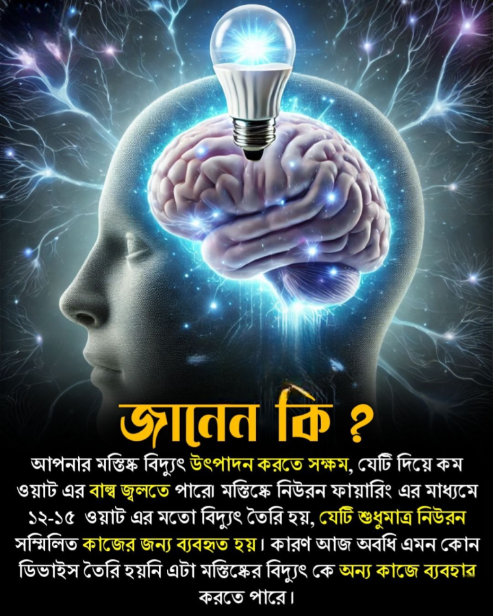 জানেন কি যে, মানুষের মস্তিষ্ক বিদ্যুৎ তৈরি করতে পারে।