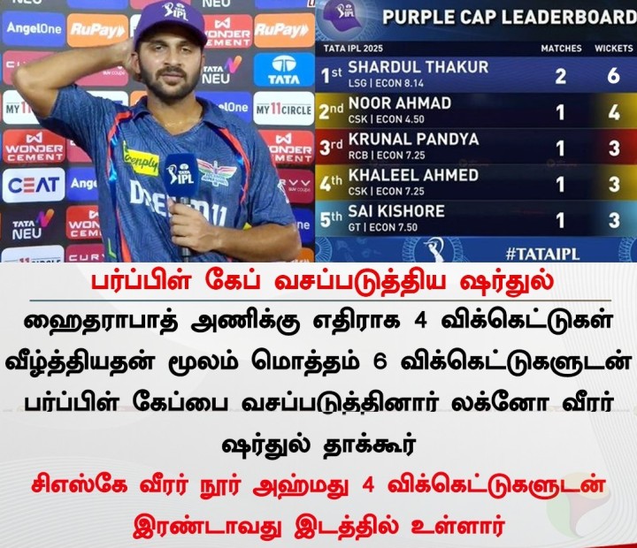 பர்ப்பிள் கேப் வசப்படுத்திய ஷர்துல்