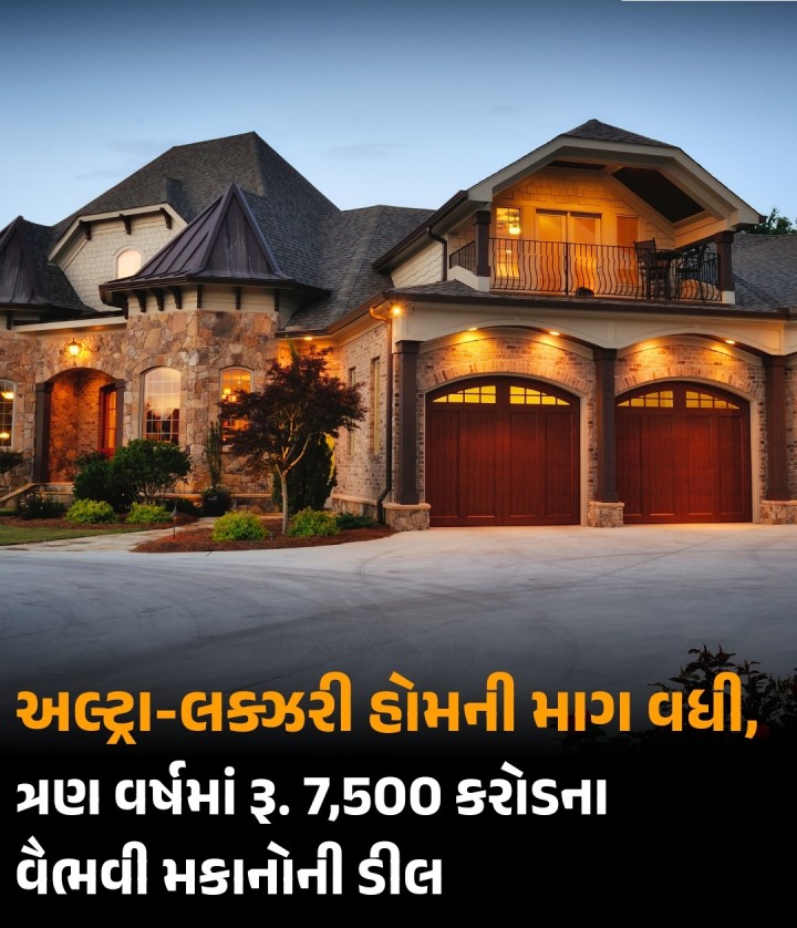 દેશના અલ્ટ્રા લક્ઝરી હોમ માર્કેટ જોરદાર તેજીમાં છે. છેલ્લા ત્રણ વર્ષમાં રૂ.100 કરોડ કે વધુના ભાવના આશરે 49 વૈભવી મકાનોનું આશરે રૂ.7,500 કરોડમાં વેચાણ થયું છે. દેશમાં અલ્ટ્રા-લક્ઝરી રેસિડેન્શિયલના વેચાણમાં અભૂતપૂર્વ ઉછાળો આવ્યો છે. અલ્ટ્રા-લક્ઝરી સેગમેન્ટમાં બંગલા કરતાં એપાર્ટમેન્ટનું વર્ચસ્વ છે, એમ શનિવારે એક રીપોર્ટમાં જણાવાયું હતું.