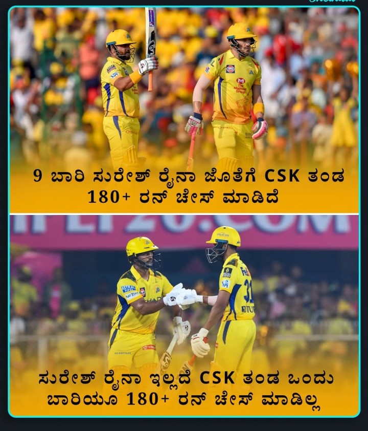 ಸುರೇಶ್ ರೈನಾ ಇಲ್ಲದೆ CSK ತಂಡ ಒಂದು ಬಾರಿಯೂ 180+ ರನ್ ಚೇಸ್ ಮಾಡಿಲ್ಲ