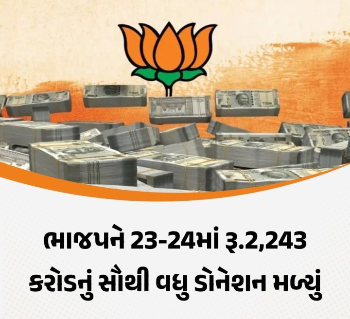 ભાજપને 23-24માં રૂ.2,243 કરોડનું સૌથી વધુ ડોનેશન મળ્યું