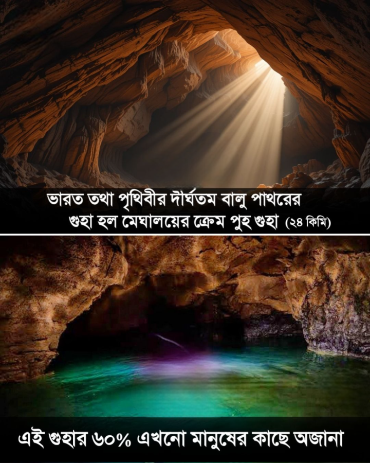 ভারত তথা পৃথিবীর দীর্ঘতম বালু পাথরের গুহা মেঘালয়ে আছে...