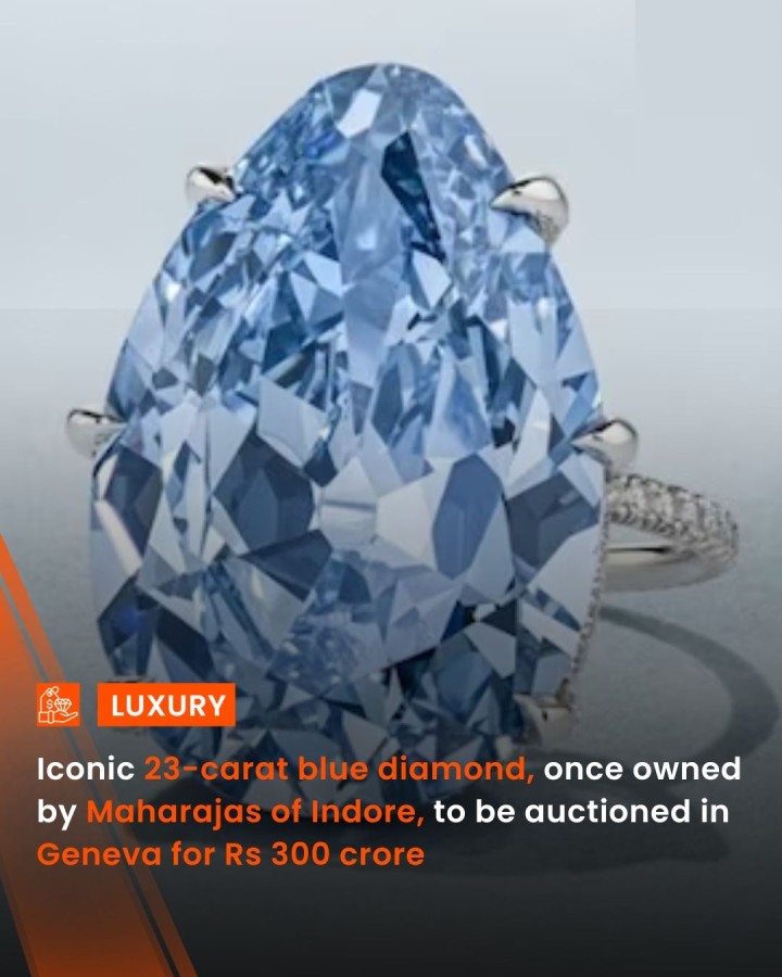 A rare piece of India’s royal heritage, ‘The Golconda Blue,’ a 23.24-carat vivid blue diamond, will be auctioned at Christie's “Magnificent Jewels” sale in Geneva on May 14. Once owned by the Maharajas of Indore and Baroda, this iconic diamond is estimated to fetch between USD 35 to 50 million (Rs 300 to 430 crore). Known for its exceptional color, size, and royal legacy, the diamond’s origins trace back to the famed Golconda mines in Telangana. Its fascinating journey includes royal collections