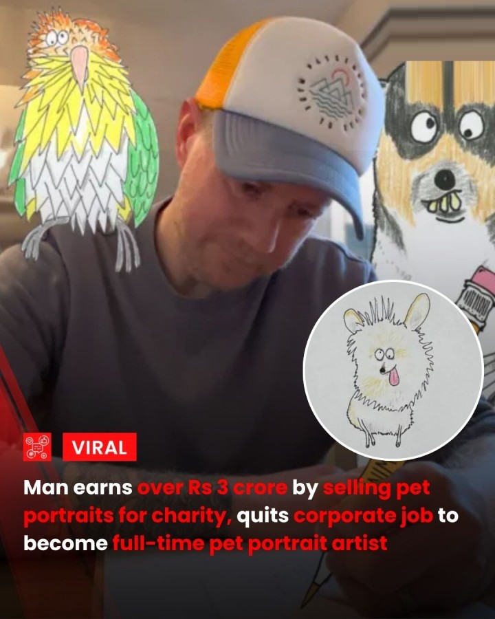 A light-hearted doodle with his son led Phil Heckles to a life-changing journey. What began as a simple pet sketch turned into a viral sensation, earning him over Rs 3 crore—all donated to charity. Phil left his full-time corporate job to become a dedicated pet portrait artist, raising funds for the homeless through his quirky drawings. His story is a reminder that creativity, kindness, and a little humor can create incredible impact. From casual sketches to national recognition, he’s using art